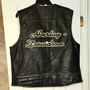 Harley-Davidson Black Leather Biker Vest In Mens Size Large Like New